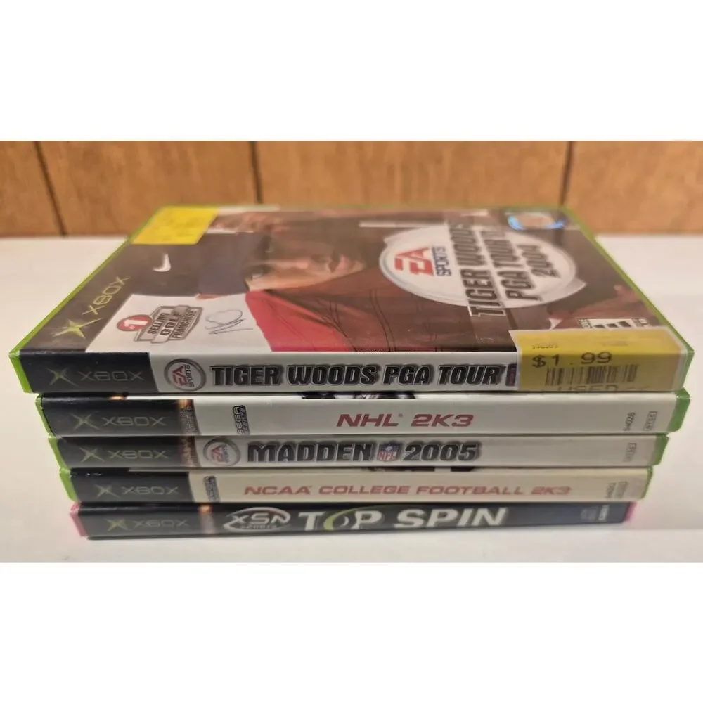 Top Spin Madden NCAA Football 2K3 NHL Tiger Woods Xbox Lot 5 games
